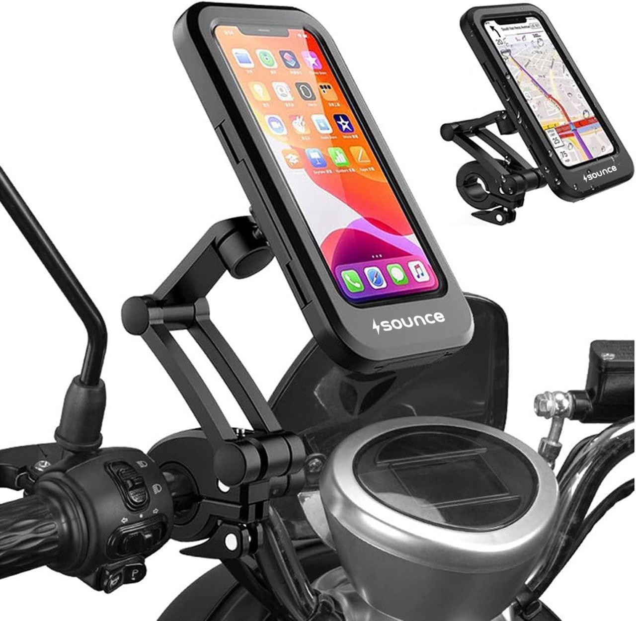 Sounce Bike Phone Mount Waterproof Cell Phone Holder 360 Rotation Motorcycle Phone Case: Product Review