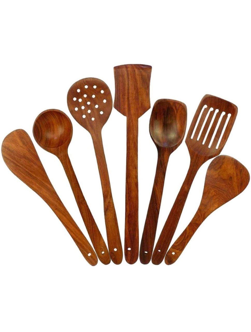 Simran Handicrafts Wooden Serving And Cooking Spoons Wood Brown Spoons Kitchen Utensil Set Of 7 – 8.3 Cm: Product Review